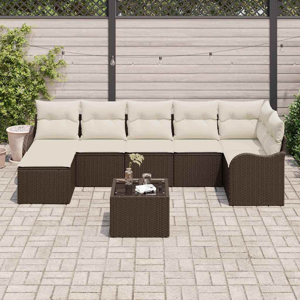 Set Divano da Giardino 8 pcs Marrone e bianco Poly Rattan