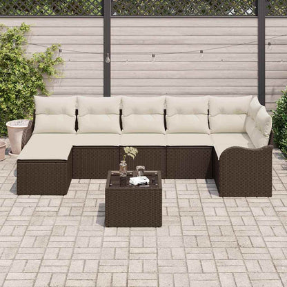 Set Divano da Giardino 8 pcs Marrone e bianco Poly Rattan