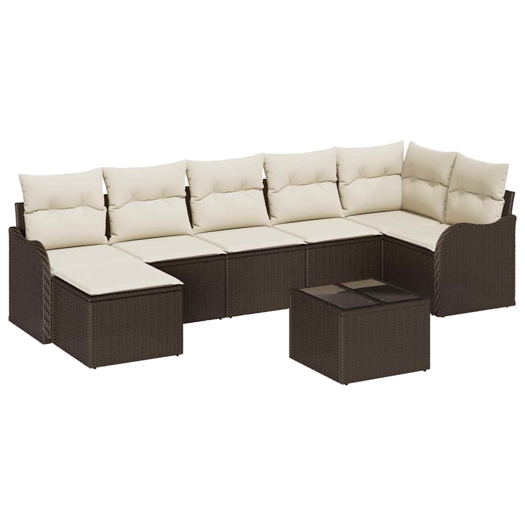 Set Divano da Giardino 8 pcs Marrone e bianco Poly Rattan