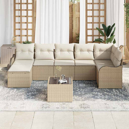 Set Divano da Giardino 8 pcs Beige e bianco Poly Rattan