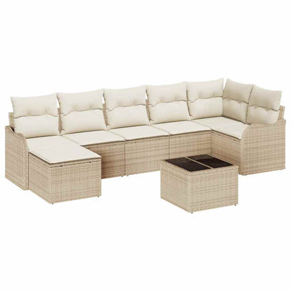 Set Divano da Giardino 8 pcs Beige e bianco Poly Rattan