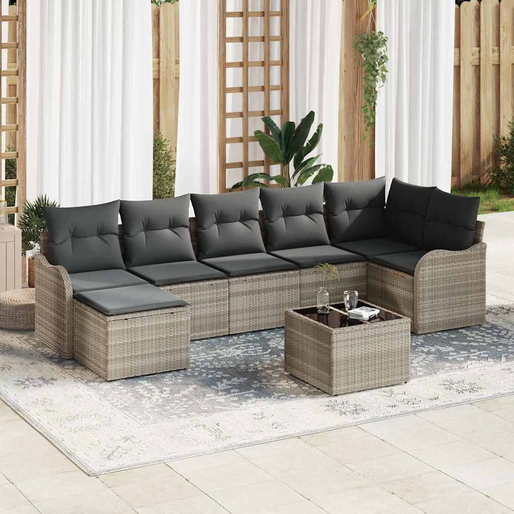 Set Divano da Giardino 8 pcs Grigio chiaro Poly Rattan