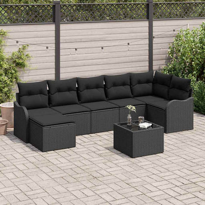Set Divano da Giardino con cuscino 8 pcs Nero Poly Rattan
