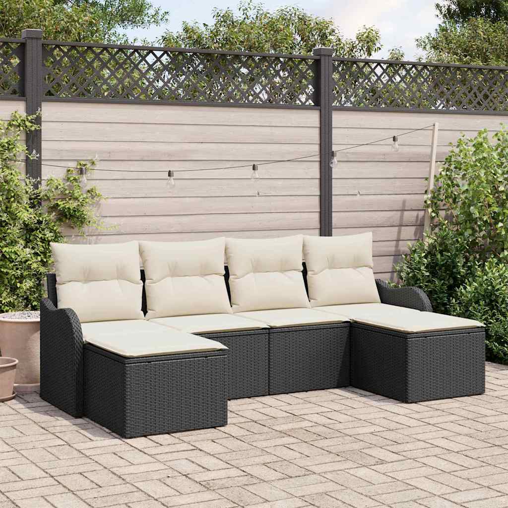 Set Divano da Giardino 6 pcs Nero e bianco Poly Rattan