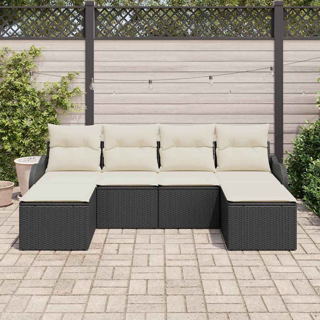Set Divano da Giardino 6 pcs Nero e bianco Poly Rattan