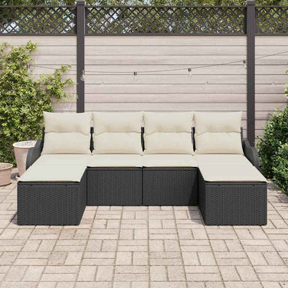 Set Divano da Giardino 6 pcs Nero e bianco Poly Rattan
