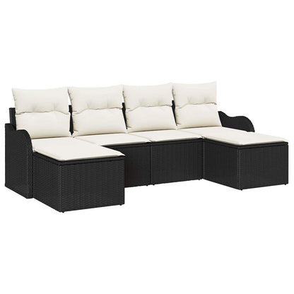 Set Divano da Giardino 6 pcs Nero e bianco Poly Rattan