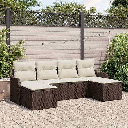 Set Divano da Giardino 6 pcs Marrone e bianco Poly Rattan