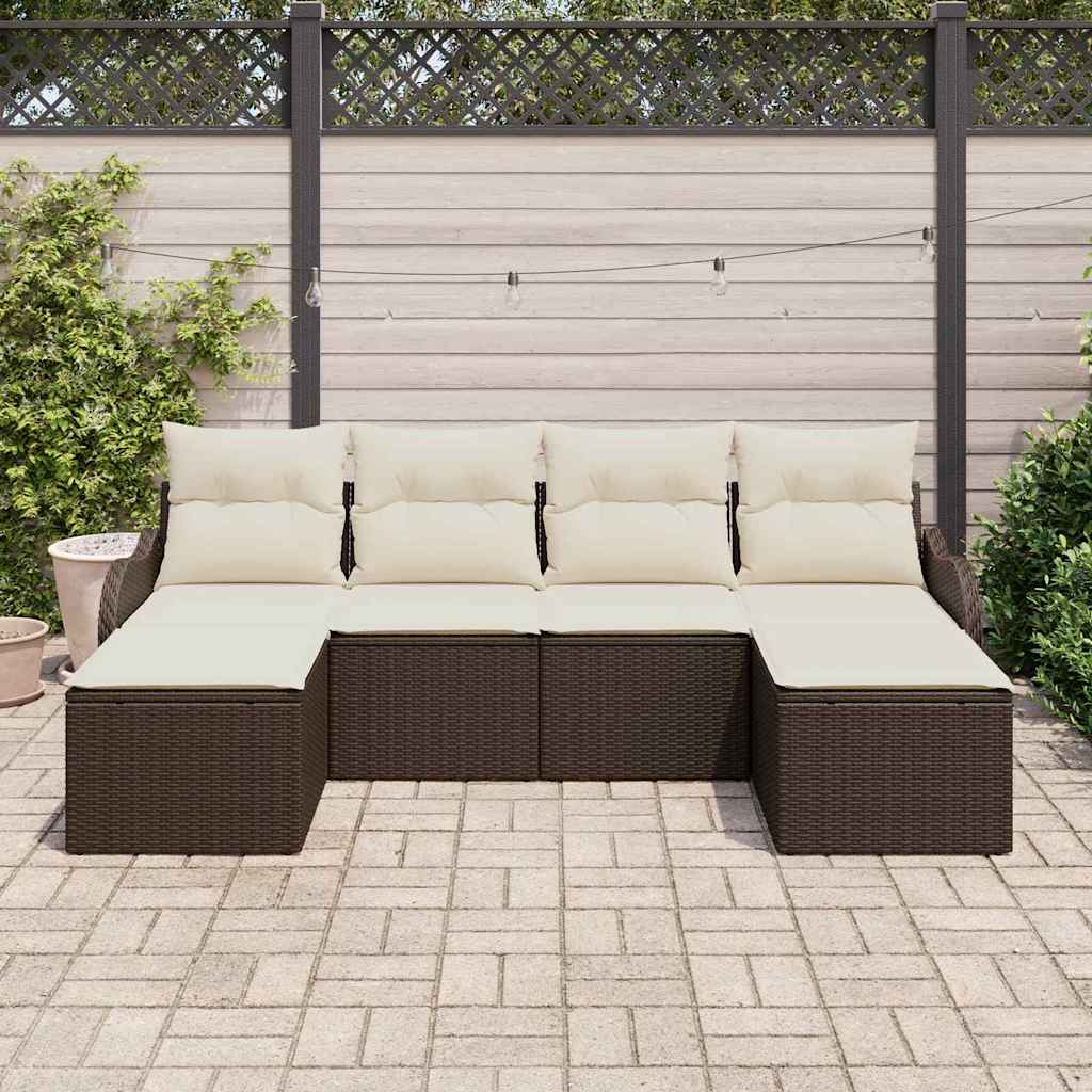 Set Divano da Giardino 6 pcs Marrone e bianco Poly Rattan