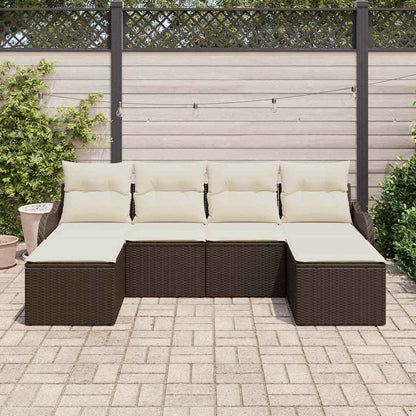 Set Divano da Giardino 6 pcs Marrone e bianco Poly Rattan