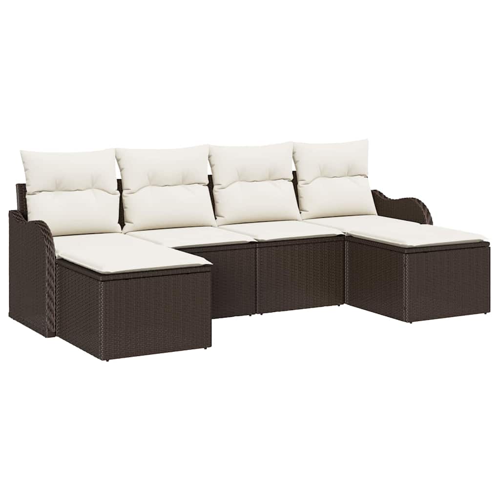 Set Divano da Giardino 6 pcs Marrone e bianco Poly Rattan