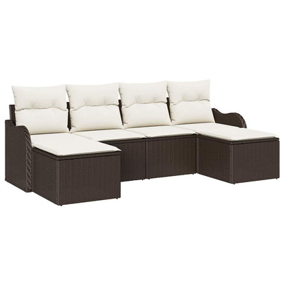 Set Divano da Giardino 6 pcs Marrone e bianco Poly Rattan