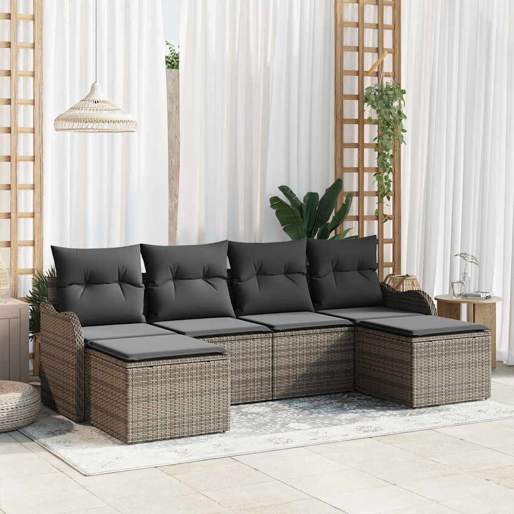 Set Divano da Giardino 6 pcs Grigio polyrattan