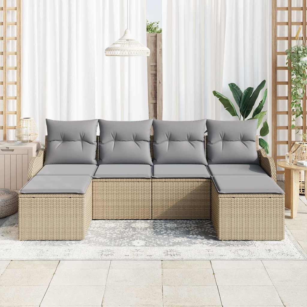 Set Divano da Giardino 6 pcs beige e grigio chiaro Poly Rattan