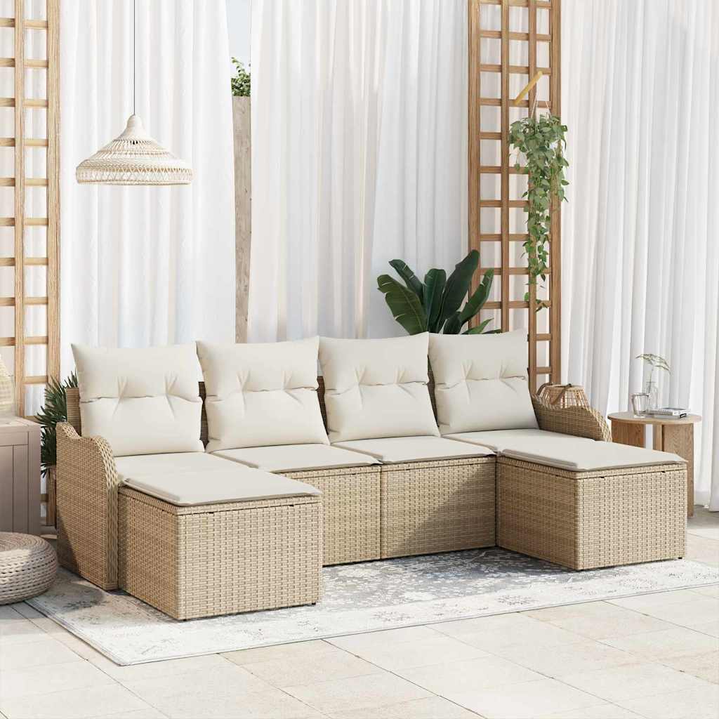 Set Divano da Giardino 6 pcs Beige e bianco Poly Rattan
