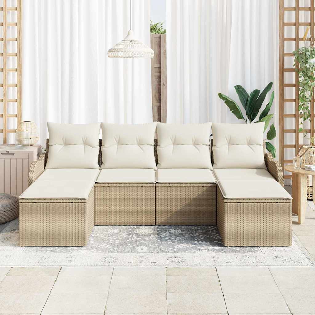 Set Divano da Giardino 6 pcs Beige e bianco Poly Rattan