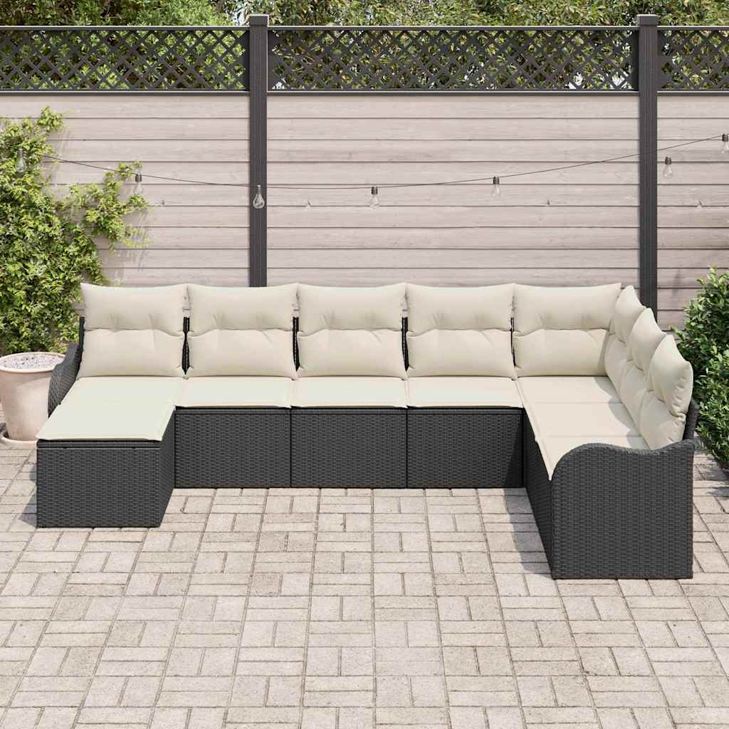 Set Divano da Giardino 8 pcs Nero e bianco Poly Rattan