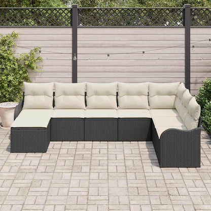 Set Divano da Giardino 8 pcs Nero e bianco Poly Rattan
