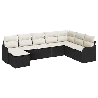 Set Divano da Giardino 8 pcs Nero e bianco Poly Rattan