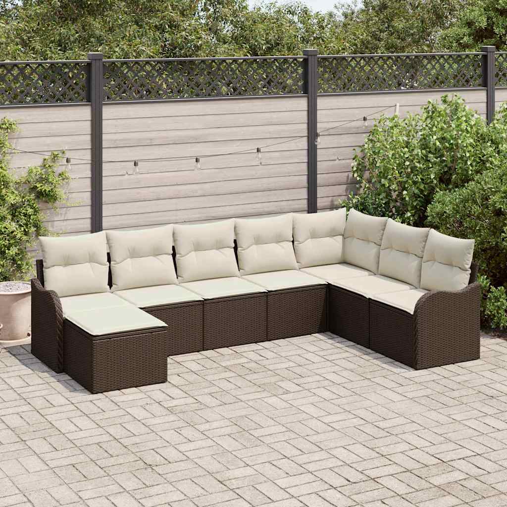 Set Divano da Giardino 8 pcs Marrone e bianco Poly Rattan