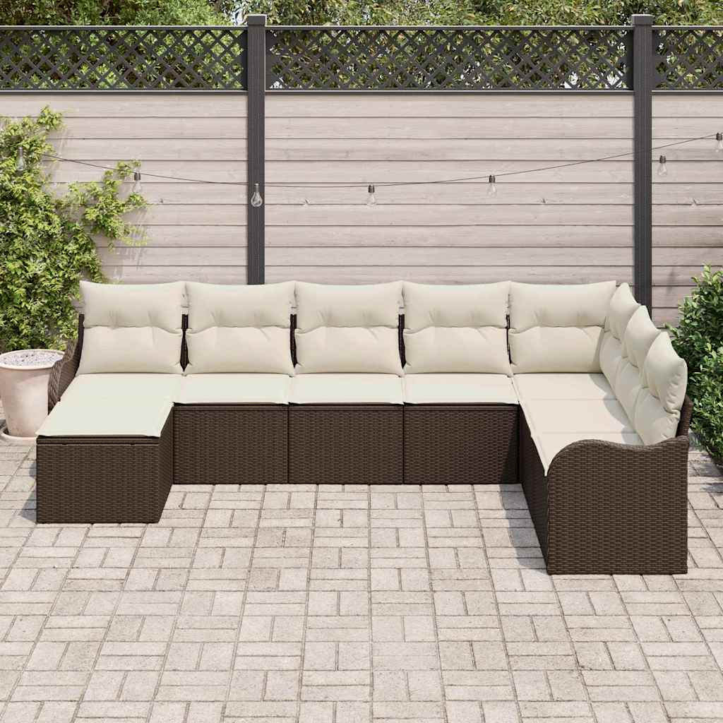 Set Divano da Giardino 8 pcs Marrone e bianco Poly Rattan