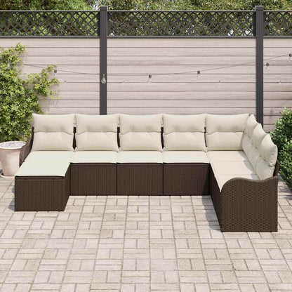 Set Divano da Giardino 8 pcs Marrone e bianco Poly Rattan