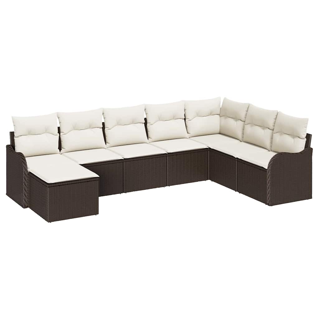 Set Divano da Giardino 8 pcs Marrone e bianco Poly Rattan