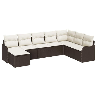 Set Divano da Giardino 8 pcs Marrone e bianco Poly Rattan