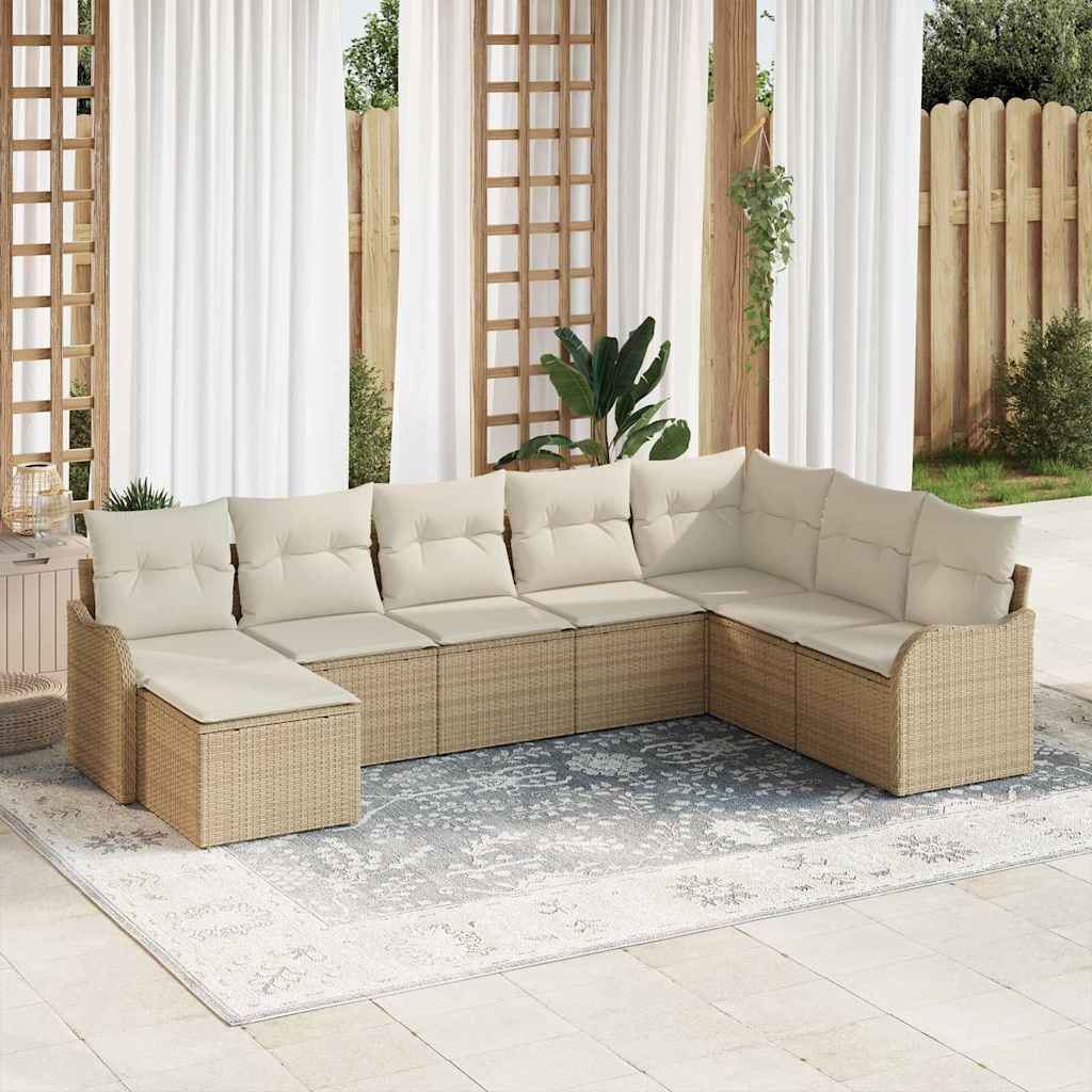 Set Divano da Giardino 8 pcs Beige e bianco Poly Rattan