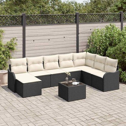 Set Divano da Giardino 9 pcs Nero e bianco Poly Rattan