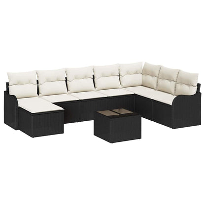 Set Divano da Giardino 9 pcs Nero e bianco Poly Rattan