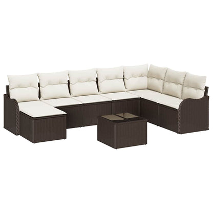 Set Divano da Giardino 9 pcs Marrone e bianco Poly Rattan
