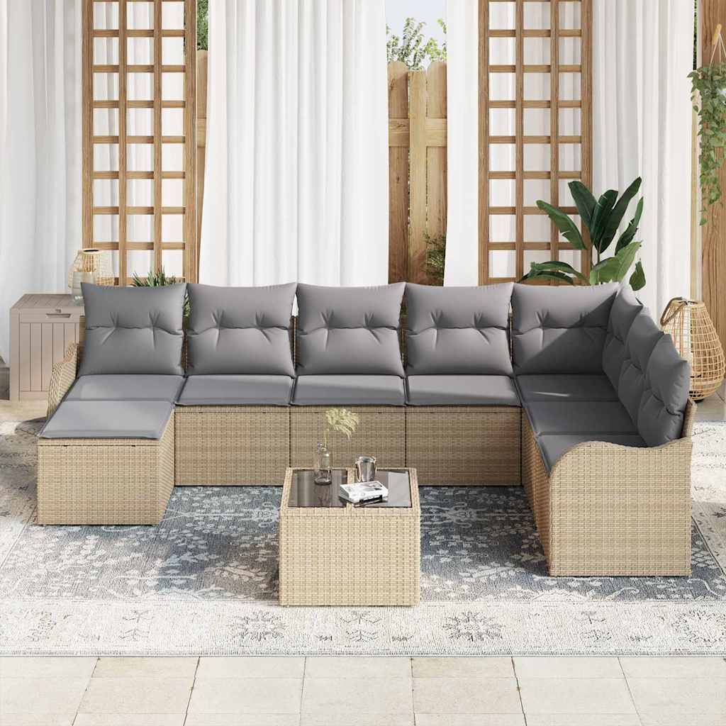 Set Divano da Giardino 9 pcs beige e grigio chiaro Poly Rattan