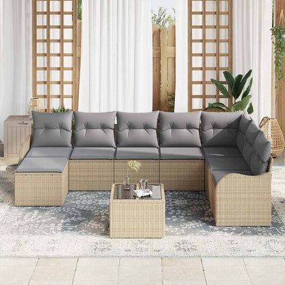 Set Divano da Giardino 9 pcs beige e grigio chiaro Poly Rattan