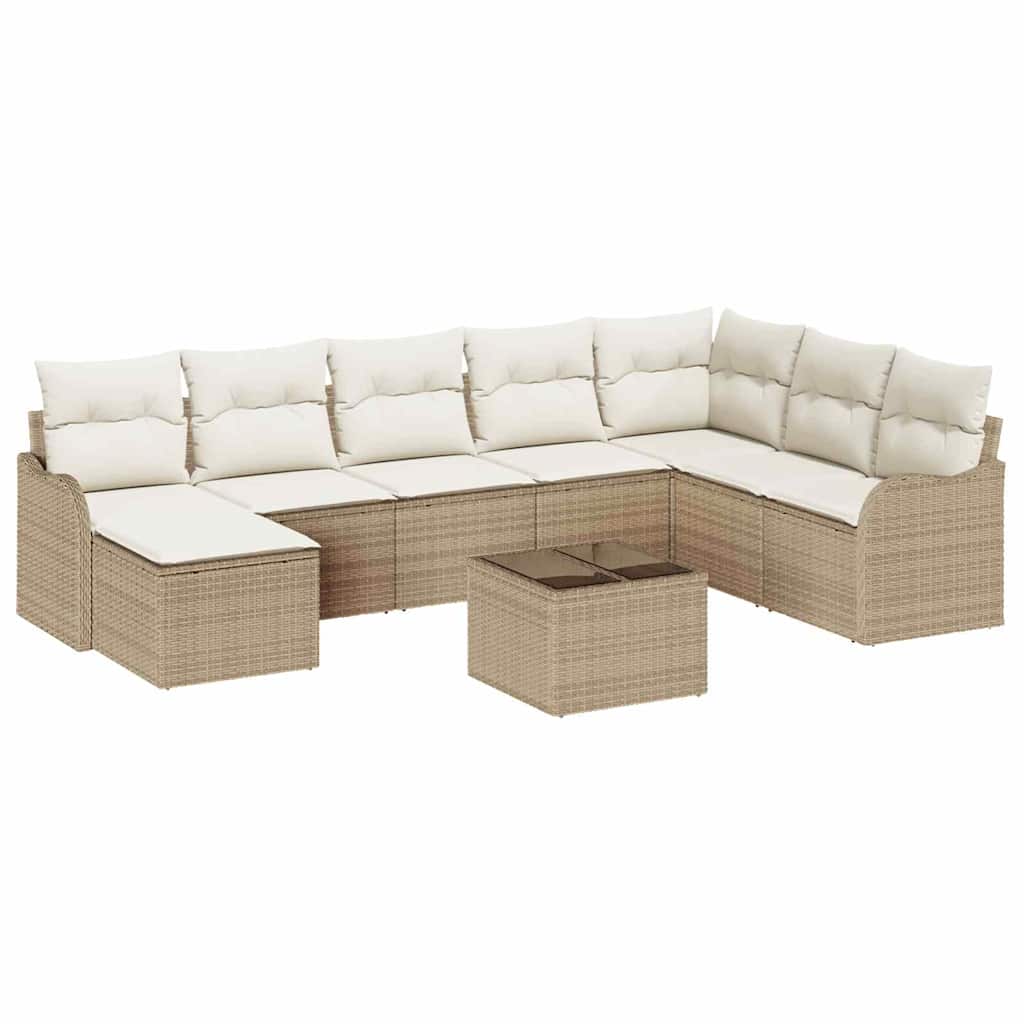 Set Divano da Giardino 9 pcs Beige e bianco Poly Rattan