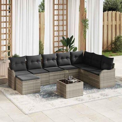 Set Divano da Giardino 9 pcs Grigio chiaro Poly Rattan