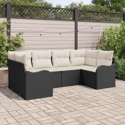 Set Divano da Giardino 6 pcs Nero e bianco Poly Rattan