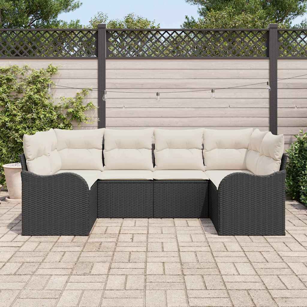Set Divano da Giardino 6 pcs Nero e bianco Poly Rattan