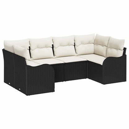 Set Divano da Giardino 6 pcs Nero e bianco Poly Rattan
