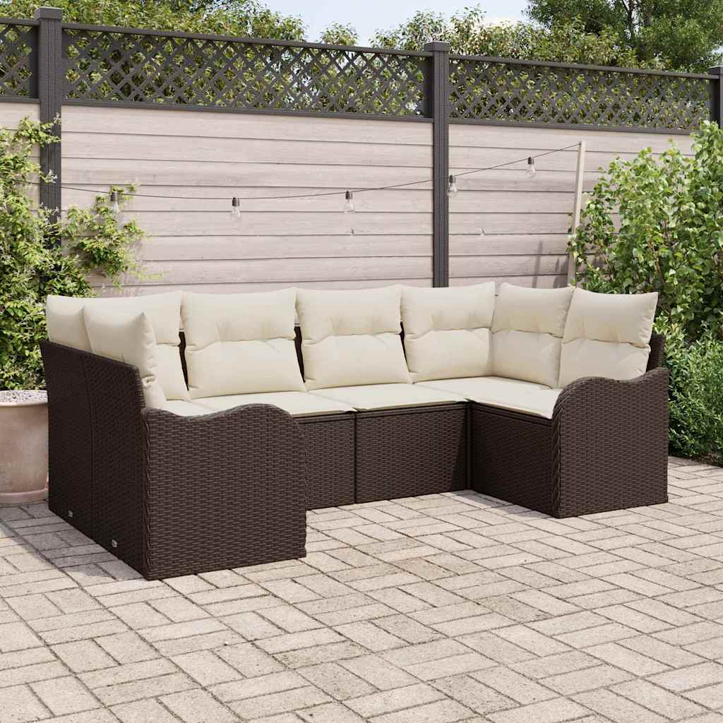 Set Divano da Giardino 6 pcs Marrone e bianco Poly Rattan