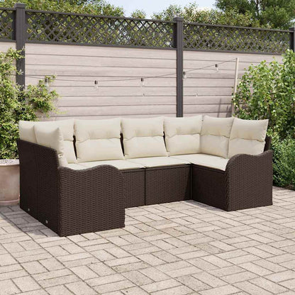 Set Divano da Giardino 6 pcs Marrone e bianco Poly Rattan