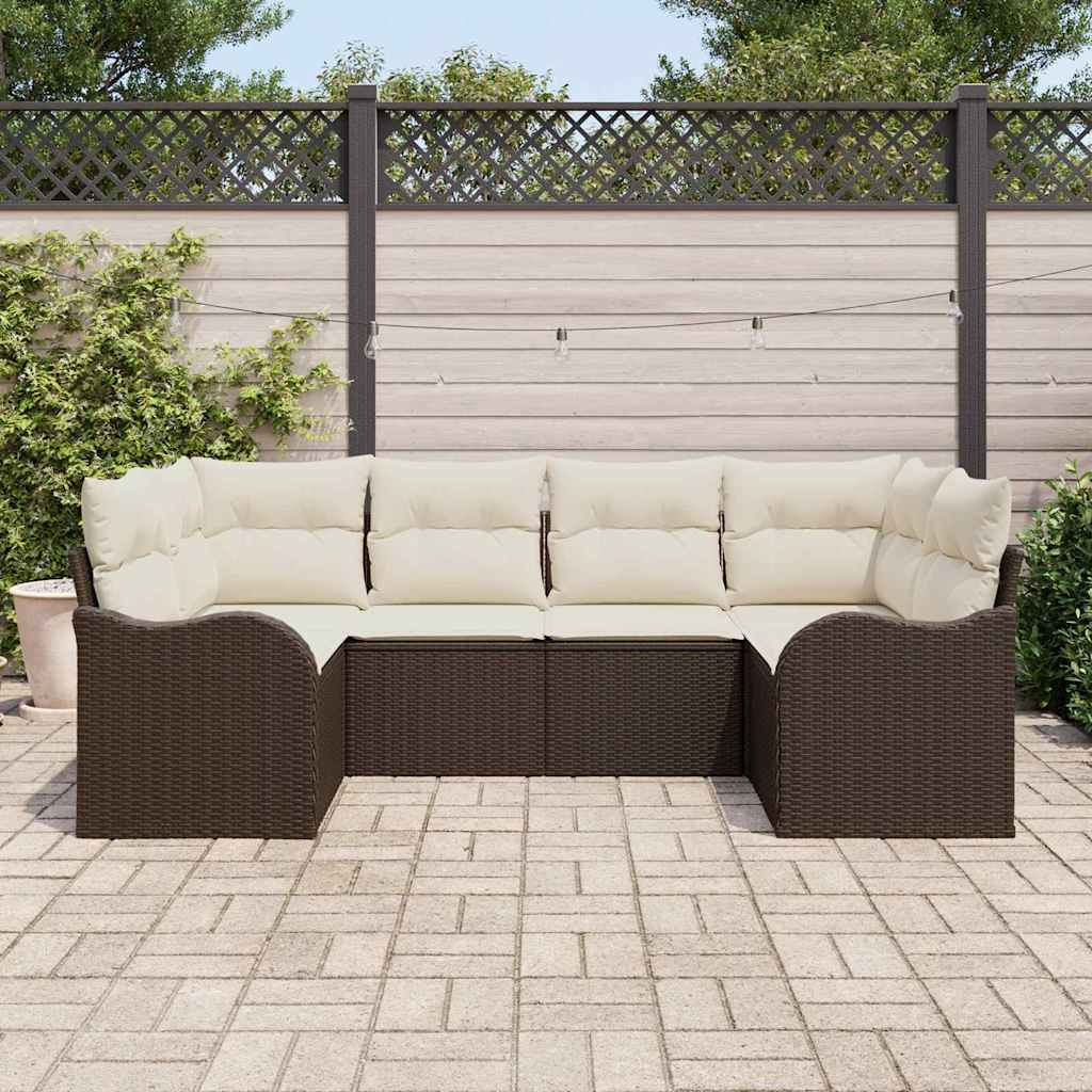 Set Divano da Giardino 6 pcs Marrone e bianco Poly Rattan