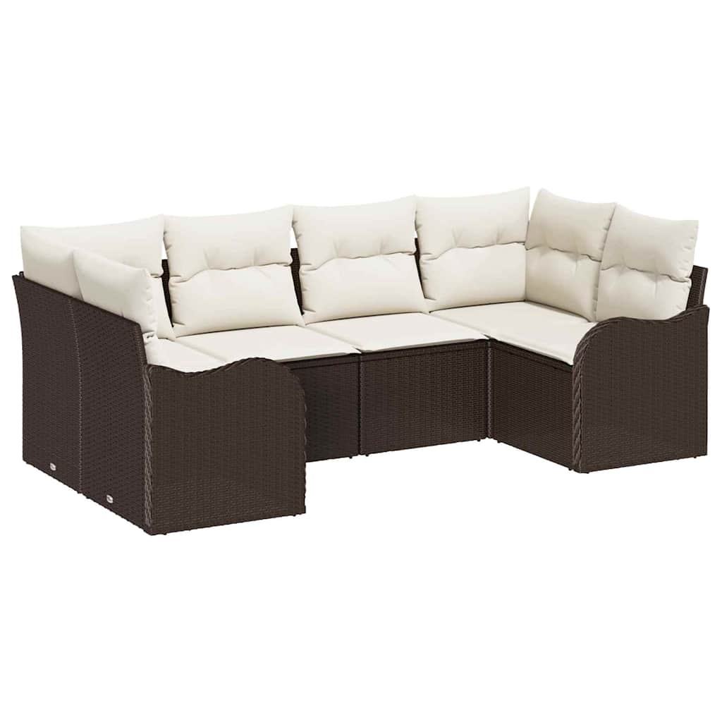 Set Divano da Giardino 6 pcs Marrone e bianco Poly Rattan