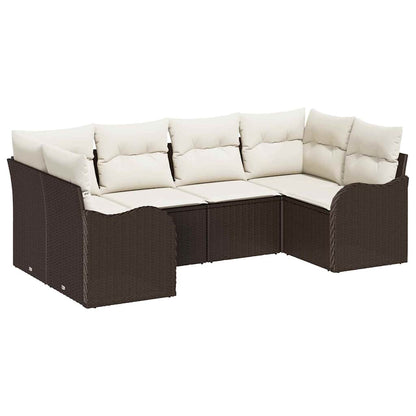Set Divano da Giardino 6 pcs Marrone e bianco Poly Rattan