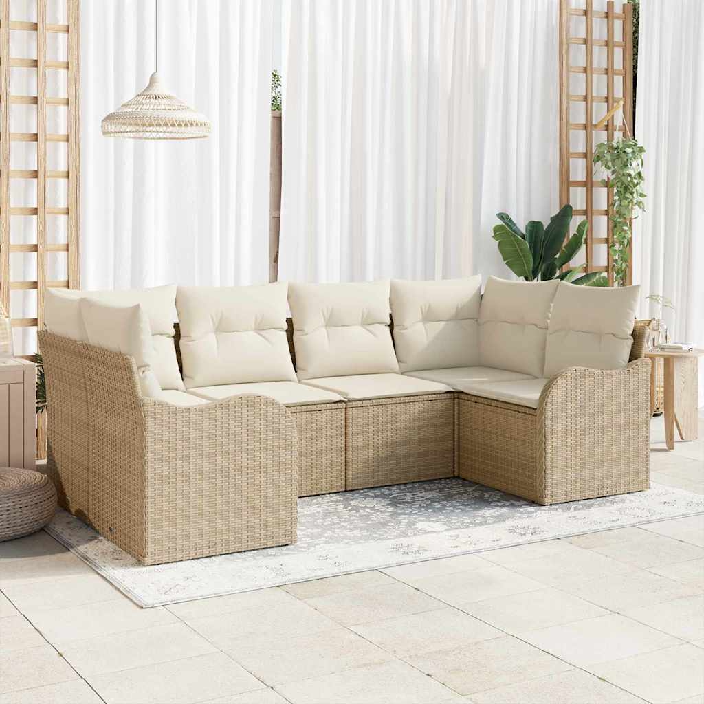 Set Divano da Giardino 6 pcs Beige e bianco Poly Rattan