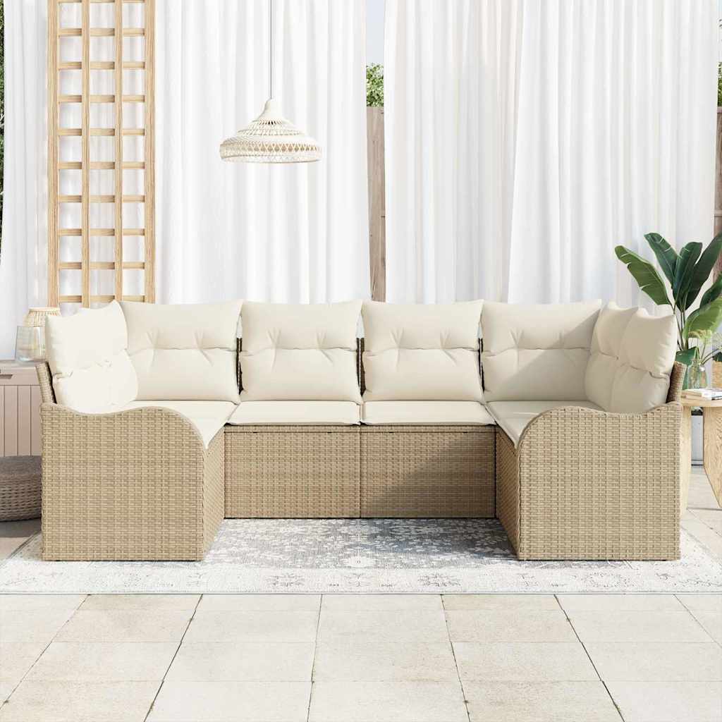 Set Divano da Giardino 6 pcs Beige e bianco Poly Rattan