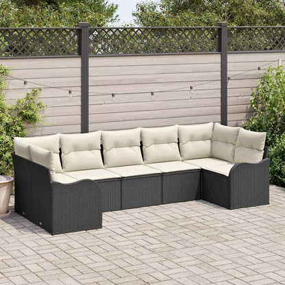 Set Divano da Giardino 7 pcs Nero e bianco Poly Rattan