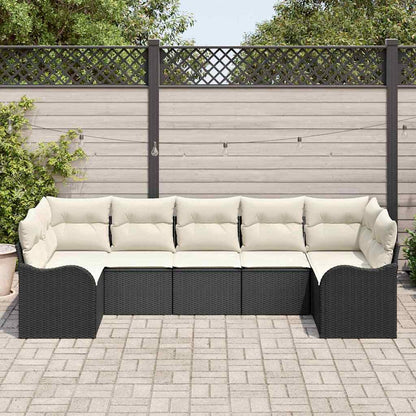 Set Divano da Giardino 7 pcs Nero e bianco Poly Rattan