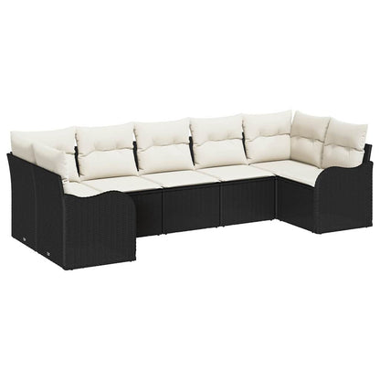 Set Divano da Giardino 7 pcs Nero e bianco Poly Rattan