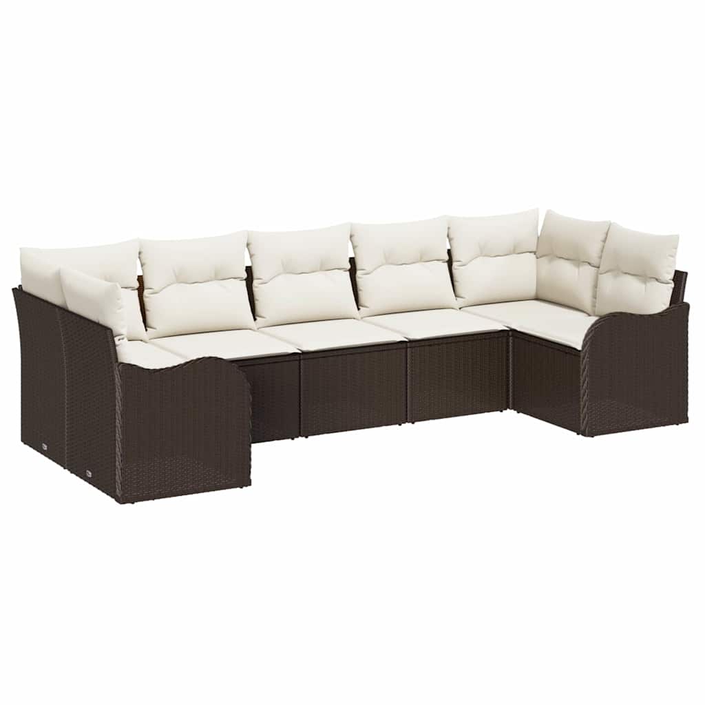 Set Divano da Giardino 7 pcs Marrone e bianco Poly Rattan